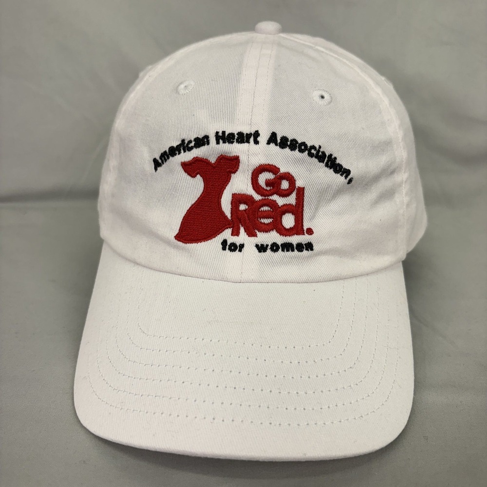 Big Accessories Hat AHA Go Red for Women OSFM White Cotton Adjustable Cap